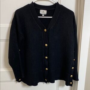 Tuckernuck Black Cardigan Sweater with Gold Buttons Size Small 100% Wool